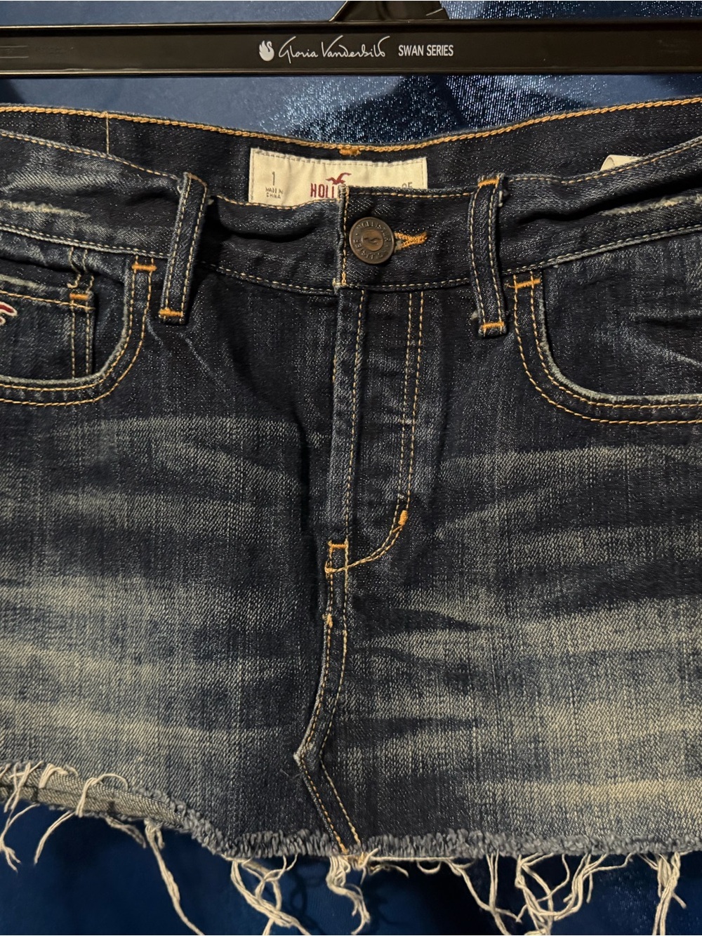 Hollister Dark Indigo Distressed Denim Mini Skirt